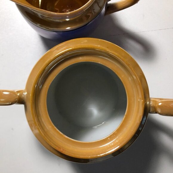 Blue Lusterware? - Creamer & Sugar Set - Floral - Made in Japan #83 - Picture 5 of 7